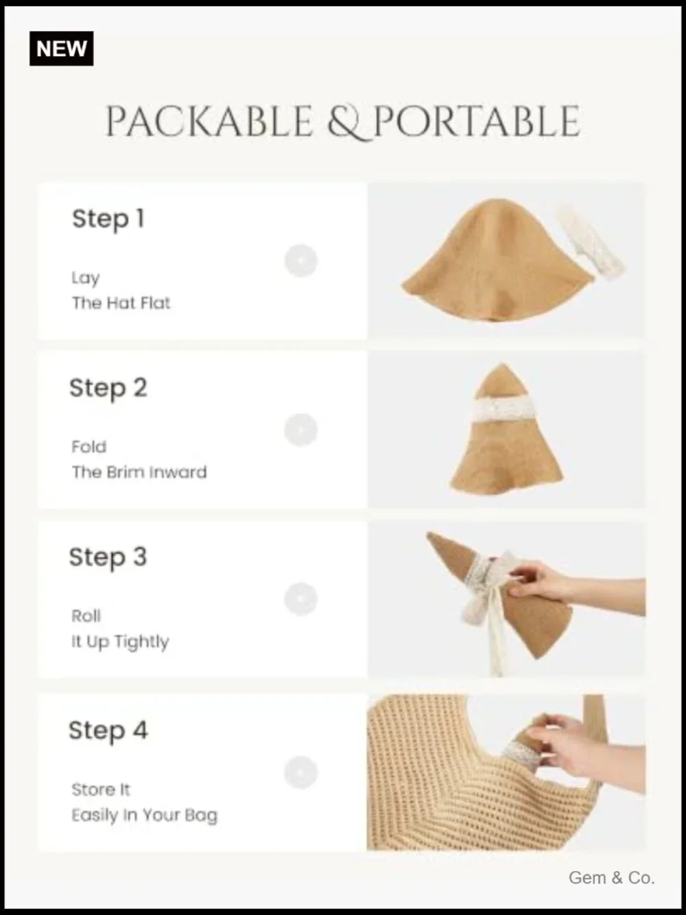 Packable Straw Bucket Hat with Wide Brim and Chin Strap for Women